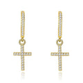 Fine jewelry 925 sterling silver simple 18k gold full CZ diamond cross shape stud earrings