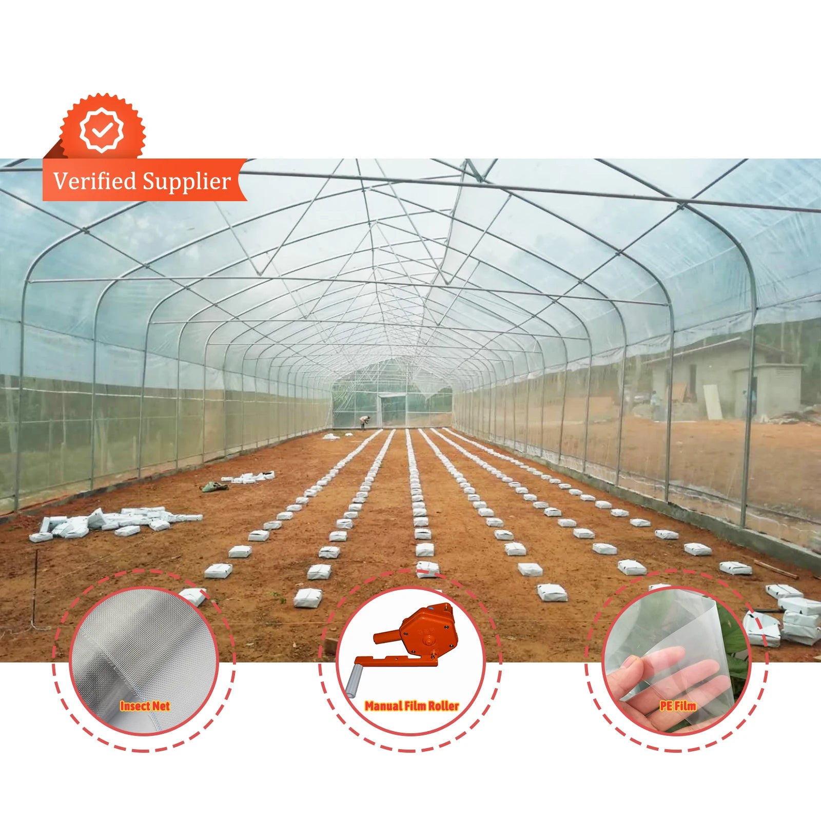 Hot Galvanized Steel Agriculture Top Vent Greenhouse Single-span Poly Film Manual or Electric Roll up Ventilation Greenhouse