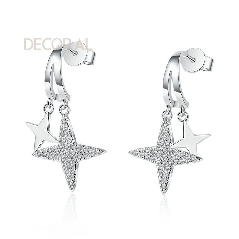 D Color Double Star Fashion Earrings 925 Sterling Silver Moissanite Full Diamond Stud Earrings Women Jewelry