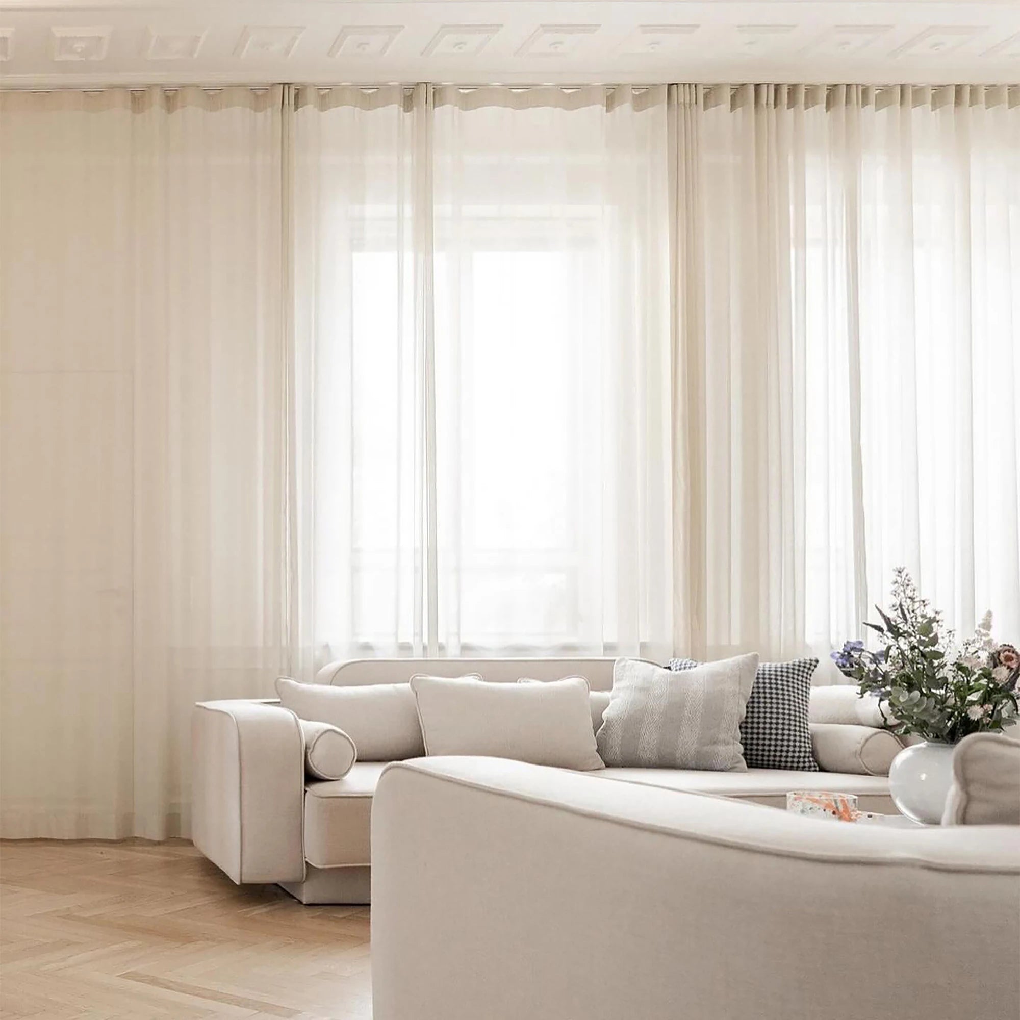High Quality Linen Textured Tulle Curtains Europe-Style Sheer Grommet Insulated Flame Retardant Pocket-Woven Office Cafe Use
