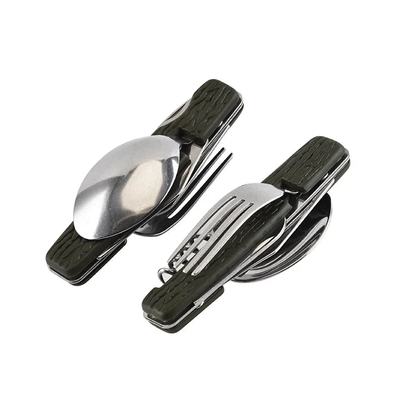 New Bark Pattern Stainless Steel Outdoor Camping Flatware Multifunctional 6-PieceTtavel Cutlery Set