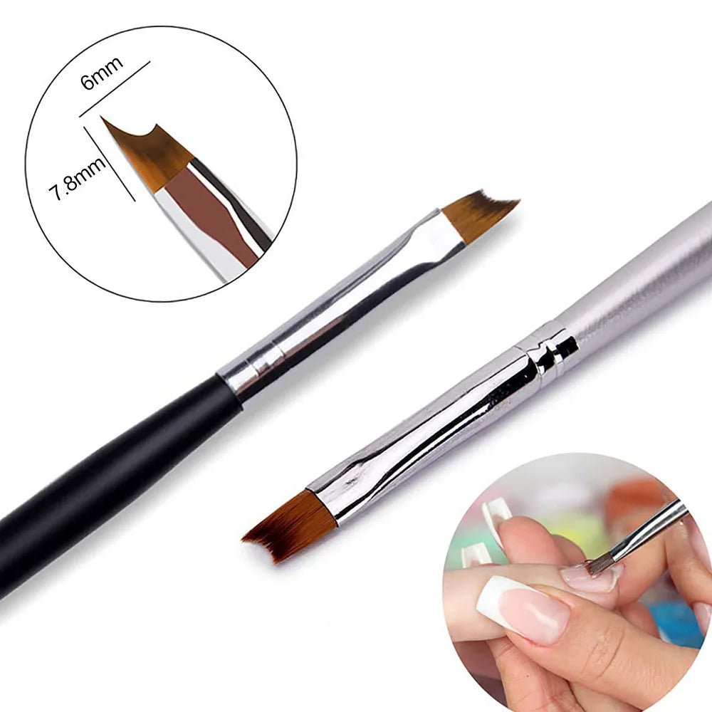 French Tips Oblique Nail Brush Black Handle Half Moon Shape UV Gel Nail Painting Drawing Pen Manicure DIY Design Tools