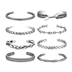 New Retro Punk 8 Design Exaggerated Stainless Steel Vintage Color Feather Mobius Open Bangle&Bracelet for Men B-508