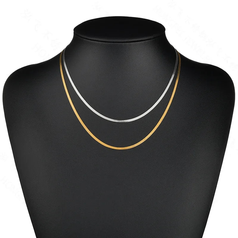 Simple Design 304 Stainless Steel Jewelry Hip Hop Snake Chain Necklace Gold Silver Color Flat Snake Necklace for Men