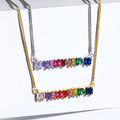 rainbow Colors Cubic Zirconia Beads Paving 7 Chakra Horizontal bar Chain Necklace Jewelry China Manufacturer Supplier