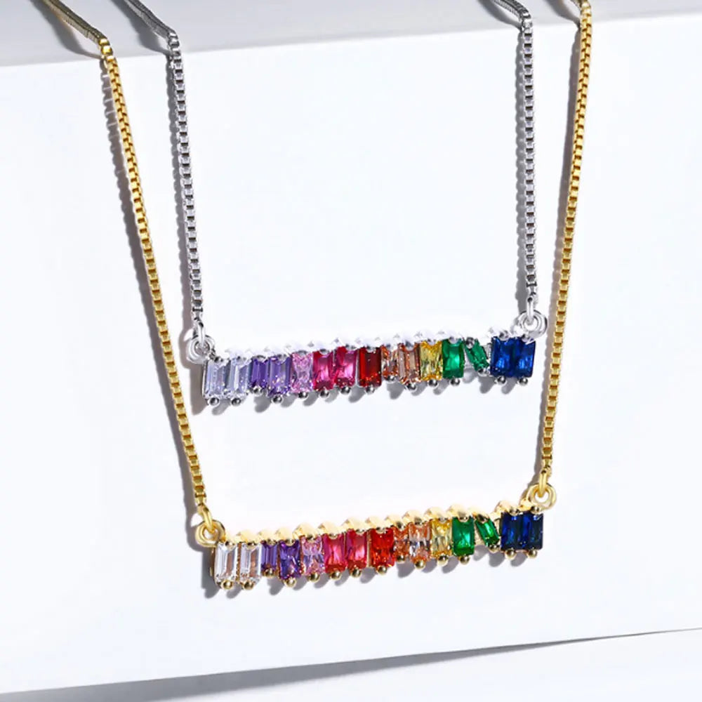 rainbow Colors Cubic Zirconia Beads Paving 7 Chakra Horizontal bar Chain Necklace Jewelry China Manufacturer Supplier