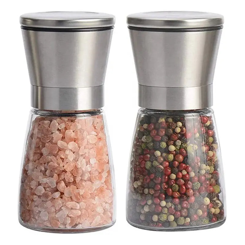 Adjustable Salt and Pepper Grinders Stainless Steel Short Glass Shakers with Adjustable Coarseness for Peppercorn Salt