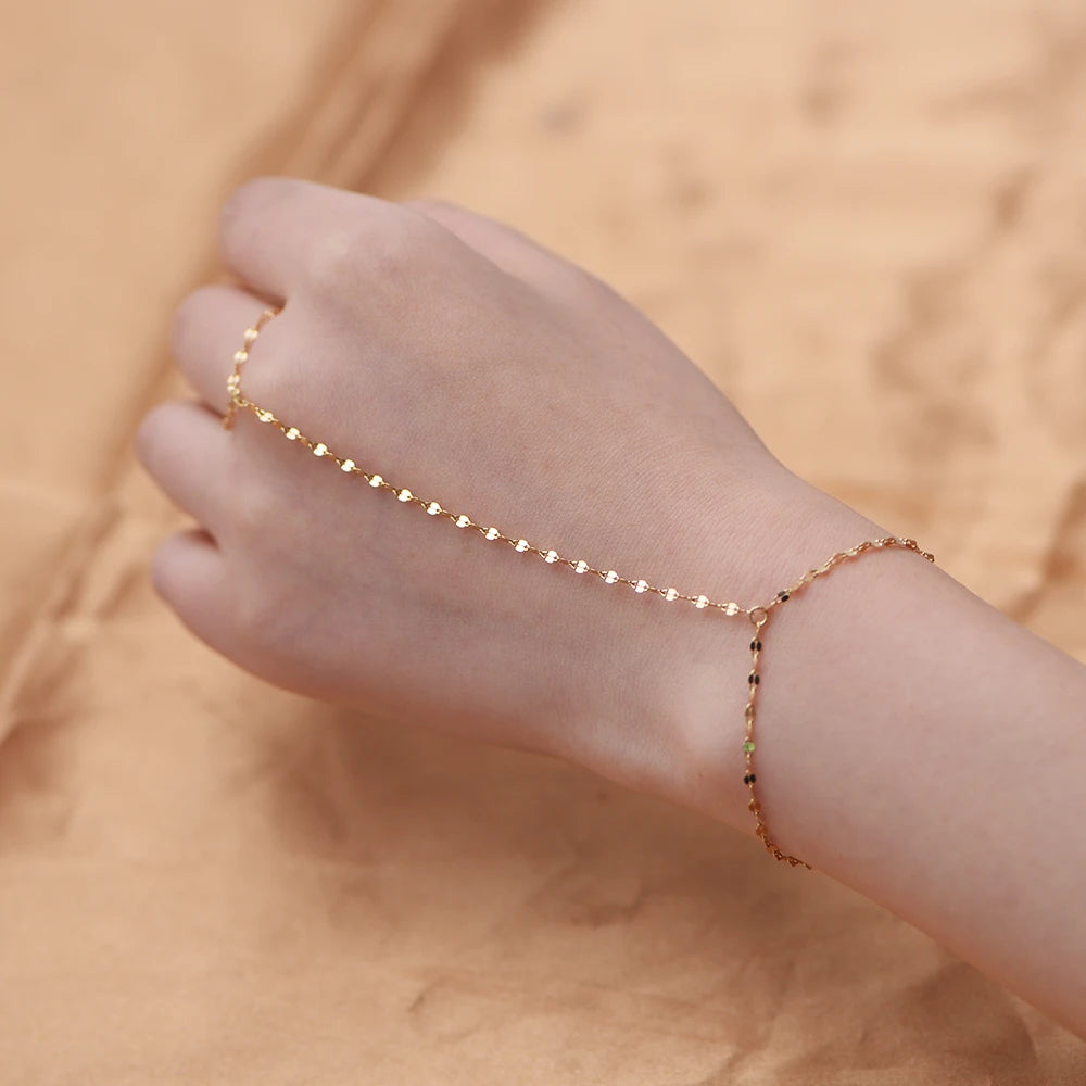 Fashion Jewelry 925 Sterling Silver Gold Plated Ultra Bright Ceramic Tile Sleeve Chain Minimalist Finger Link Chain Bracelet