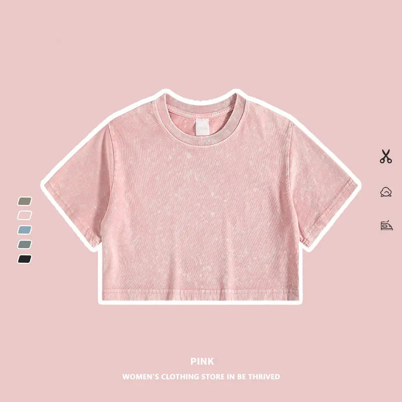 Snow Washed Crop Top t Shirt Custom Oversized Women Vintage Crop Tshirts