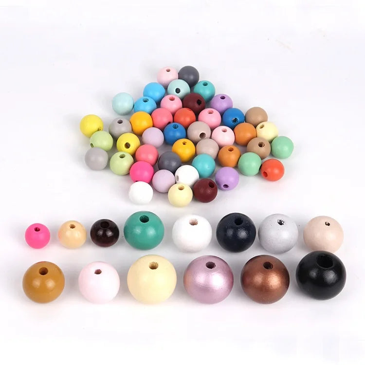 Natural Round Smooth Loose Spacer Beads Colored Paint Wooden Beads for Wood Crafts Jewelry Making Handmade