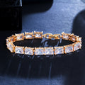 Classic Yellow Gold Plated Square Green CZ Crystal Tennis Chain Link Bracelets for Women Engagement Wedding Jewelry
