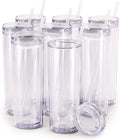 Custom Logo Double Walled clear Plastic Acrylic Drinkware Skinny Tumbler with Straw