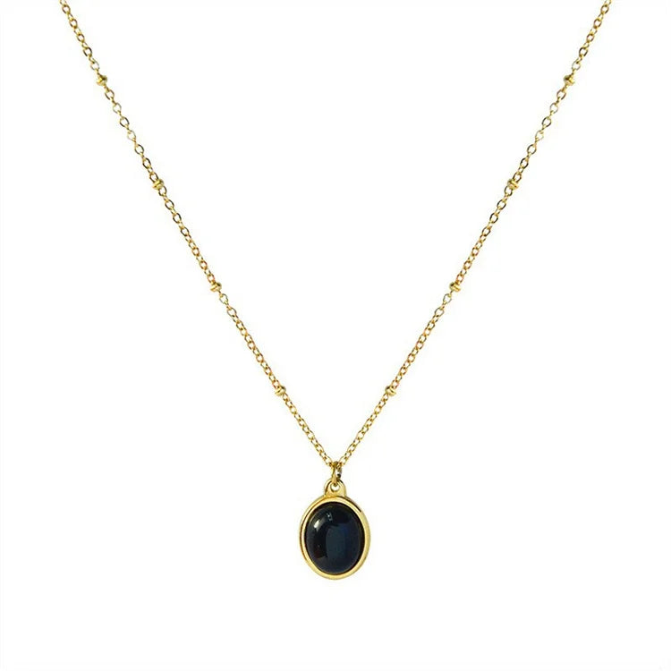 Antique Jewellery Cat Eyes Natural Stone Necklace Stainless Steel Silver Gold Plated Jewelry Dainty Women Pendants Charms