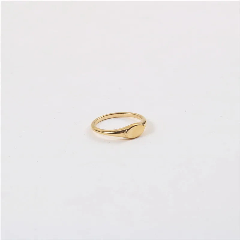 18k Gold Plated Stainless Steel Small Oval Shape Statement Signet Ring for Women