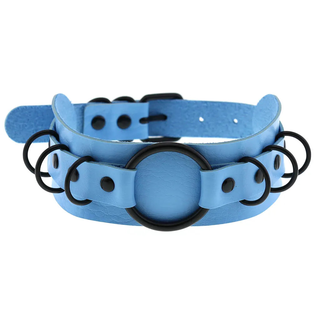 New Fashion Punk Rock Gothic Personalized Collar Punk Black O-Ring  PU Leather Choker Necklace