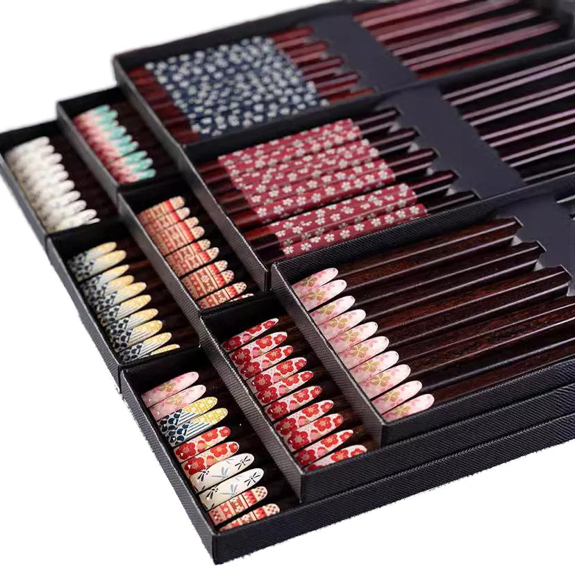 Japanese Classic Eco-Friendly Lacquer Wave Pattern Wooden Chopsticks 5 Pairs Set Business Gifts Sushi Chopsticks