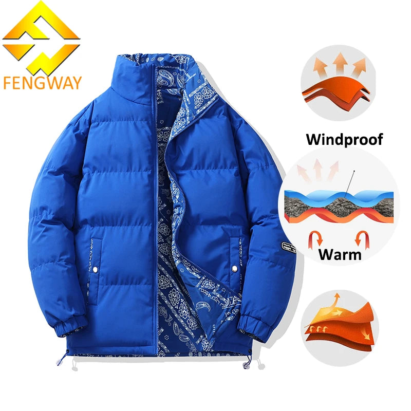 High Quality Reversible Zip-Up Puffer Jacket for Men Polyester Cotton Filling Sublimation Printed Coating