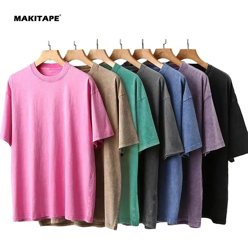 CL230T Custom Logo 230GSM Tee Vintage Blank Plain Tshirt Cotton Stone Washed T-shirt Printing Men Acid Washed T Shirts
