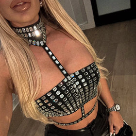 Sexy Club Party Crop Tops for Women Backless Rhinestone Crop Top De Mujer Vest