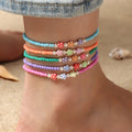 Hot Sales Bohemia Handmade Flower Rice Bead Anklet 5PCS/Set Little Flower Rice Bead Anklet