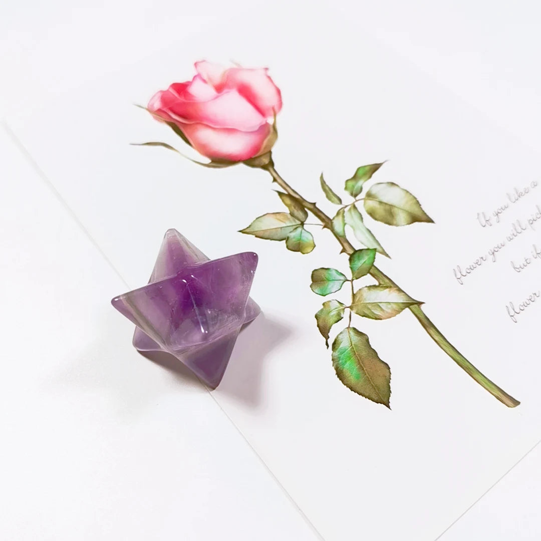 HZ Crystal Carving Crystal Treatment Stone Crystal Healing Amethyst Merkaba Stars for Feng Shui Decoration Other Massage Products