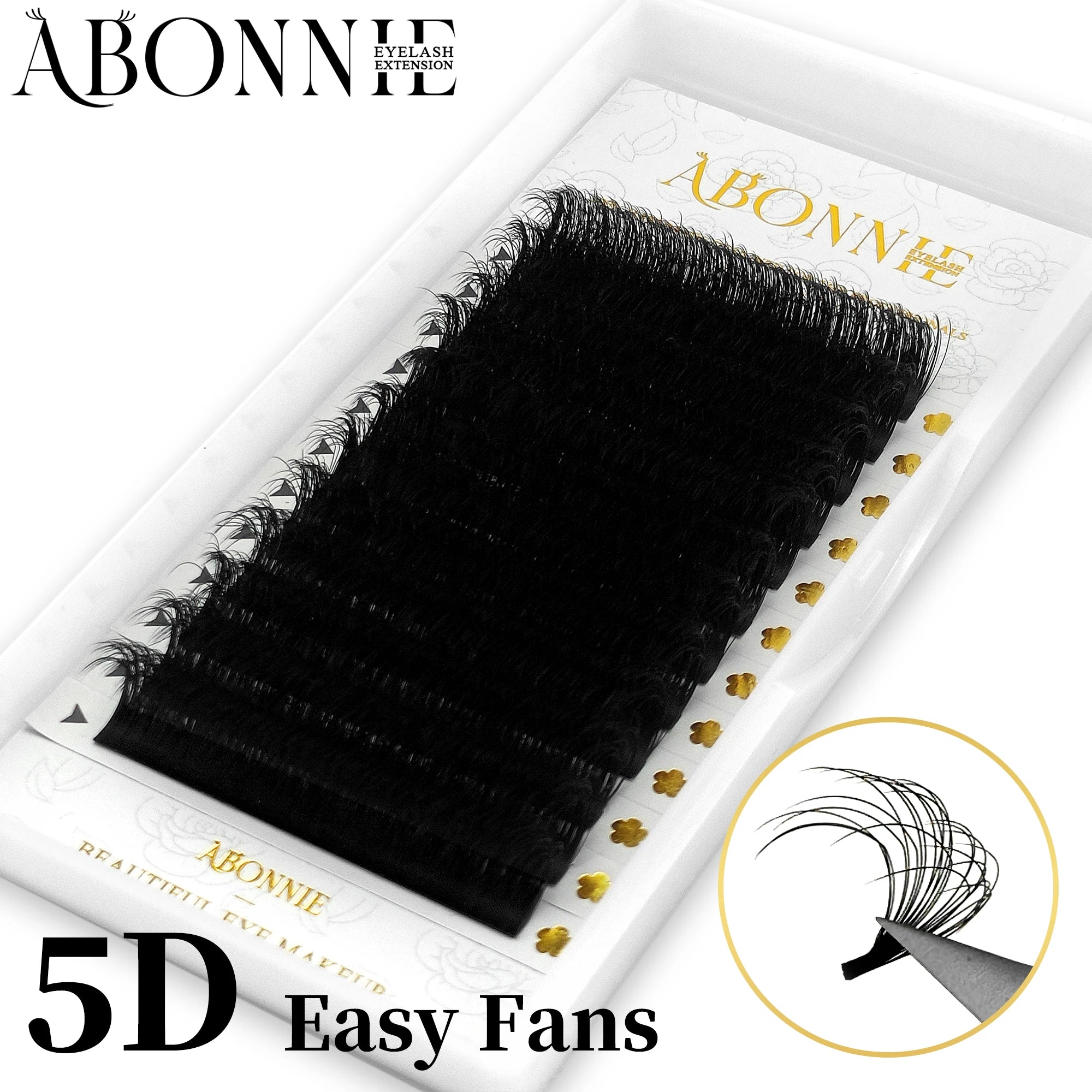 Abonnie 5D Wild Camellia Soft Easy Fan Eyelash Extensions Wild Fluffy Messy 4D Multi-Layer Fans Volume Lash Extensions Tray