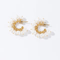 Popular 18K Gold Plated Stainless Steel CC Shape Baroque Pearl Hoop Earrings