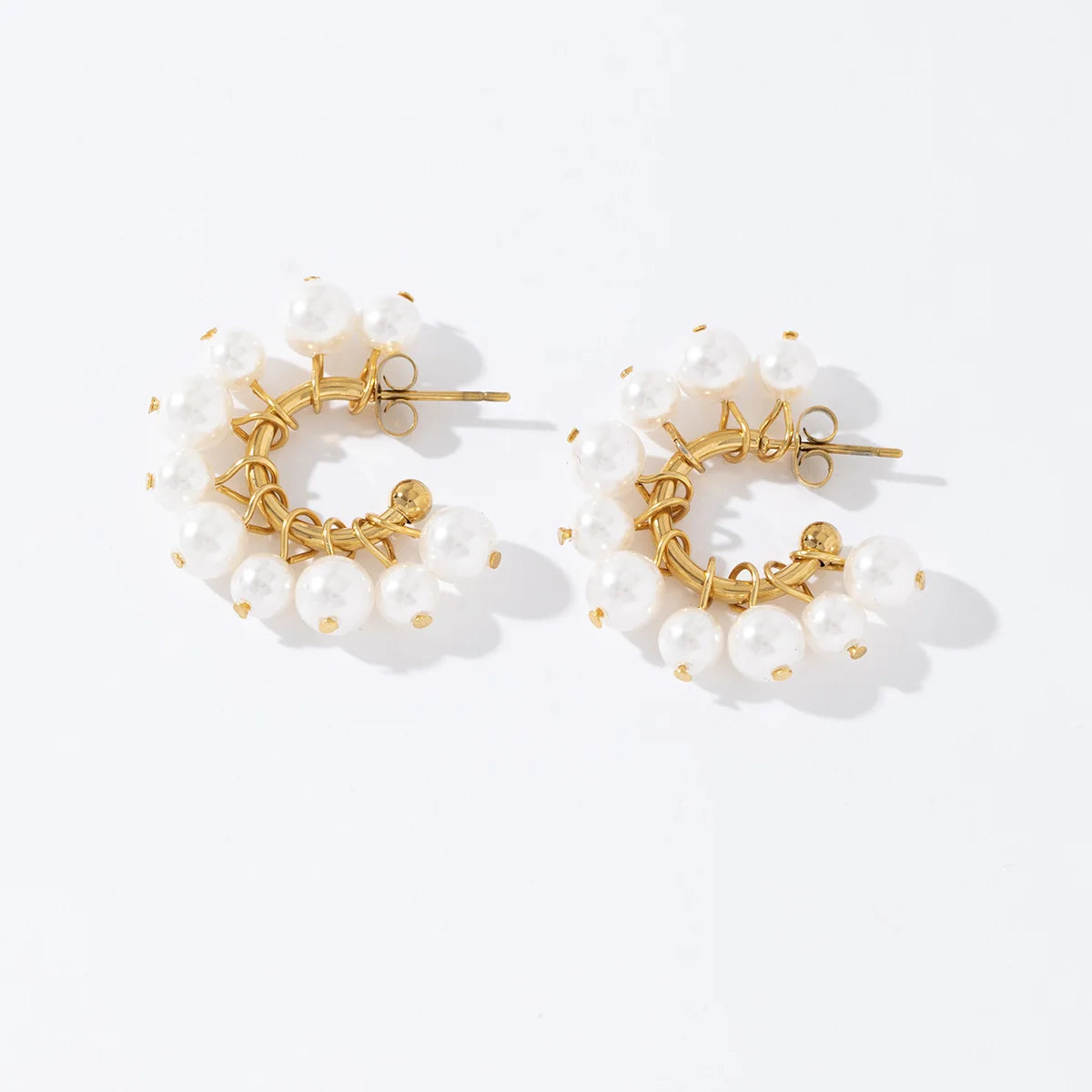 Popular 18K Gold Plated Stainless Steel CC Shape Baroque Pearl Hoop Earrings