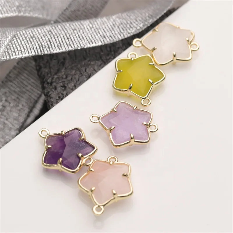 Natural Amethyst Crystal Quartz Natural Flower Shape Gemstone Connector for Bracelet Making