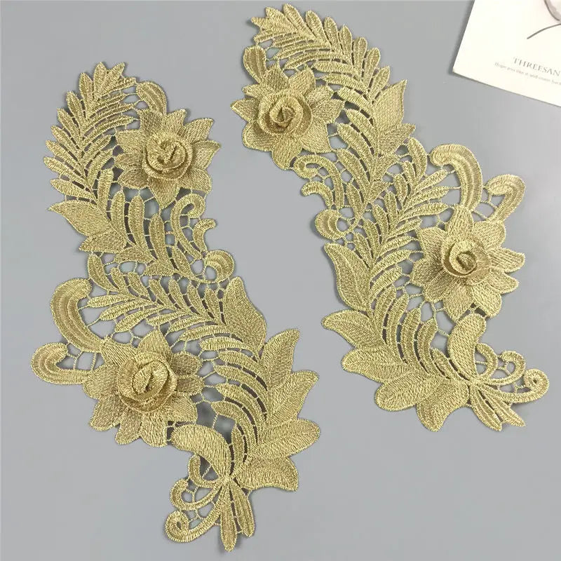 Hot Selling Multiple Styles Metallic Gold Three-dimensional Flowers Embroidered Appliques Retro Lace Clothing Patches