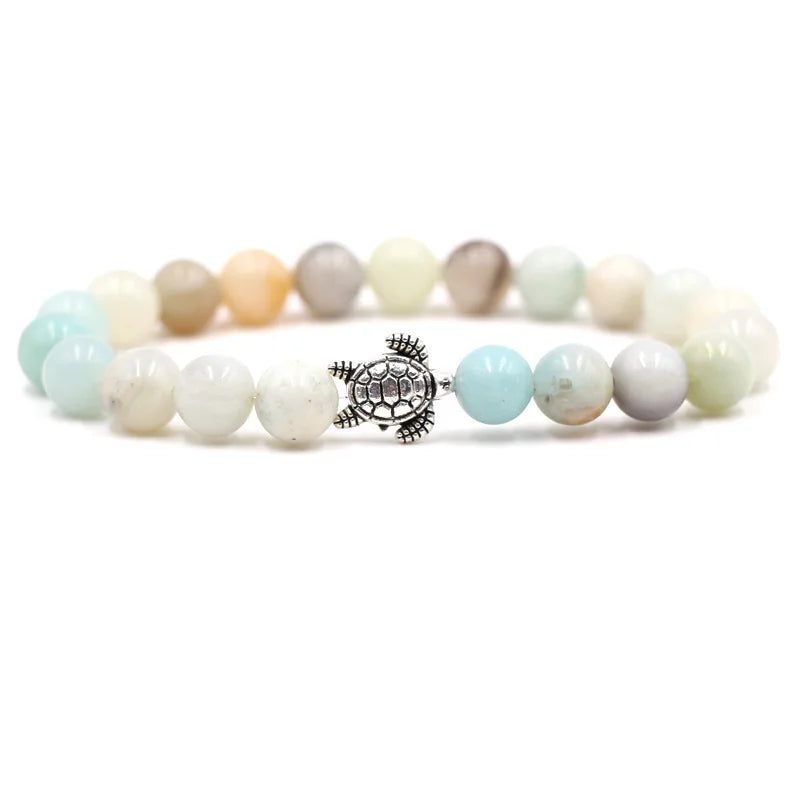 Turtles Beads Bracelet Natural Stone Elastic Friendship Bracelet for Women Men