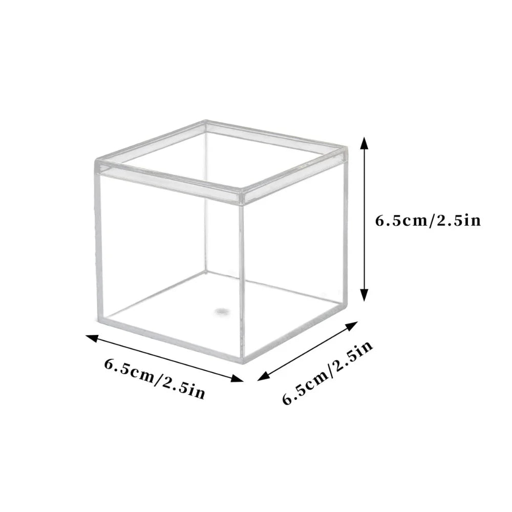 Clear Plastic Square Cube 65mm Cover Lid Square Box 2.56 Inches Small Acrylic Plastic Storage Box with Lids Candy Box