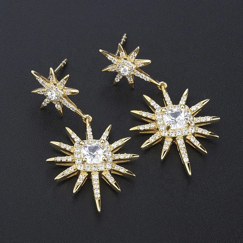 New Design Cushion Diamond Starlight Snowflake Zircon Drop Earring  925 Silver 18k Gold Plated 5A Cz Women Jewelry Earrings