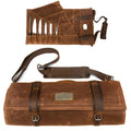 Professional 16 oz Oil Waxed Canvas 12-Slots Knife Case Rolling Storage Chef Knife Roll up Bags