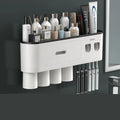 Automatic Toothpaste Dispenser With Dust Cover Shower Toothbrush and Toothpaste Holder Bathroom Storage Shelf Wall Mount
