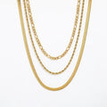 Joolim Jewelry Gold Plated Figaro Chain Rope Chain Snake Chain Three Layer Necklace Stainless Steel Jewelry Wholesale