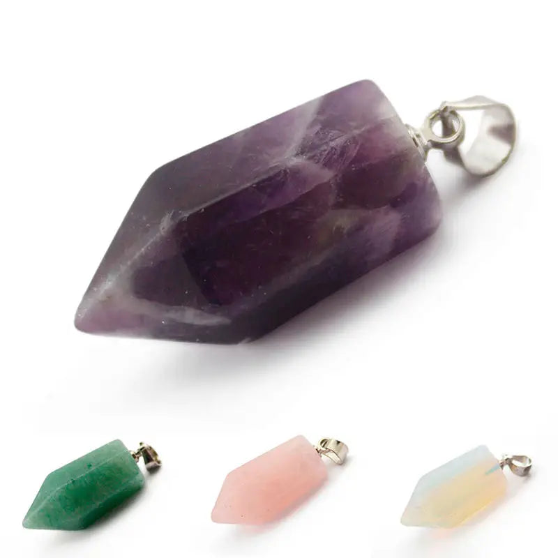 Amethyst Pendant With Chakra Stones : Chakra Flat Pencil Point Pendants : Wholesale Crystals Pendants