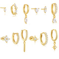 Fashion Jewelry 925 Sterling Silver Statement Earrings Set Star Flower Water Drop Diamond Gold Plated Stud Hoop Earrings Women