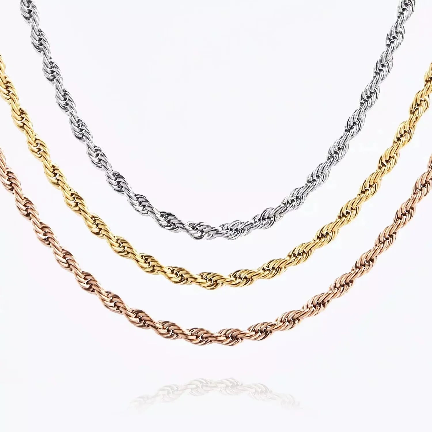 Stainless Steel Rope Chain 18K Gold Plated Handmade Classic Unisex Fashion Jewelry Necklace Wedding Engagement Party Anniversary