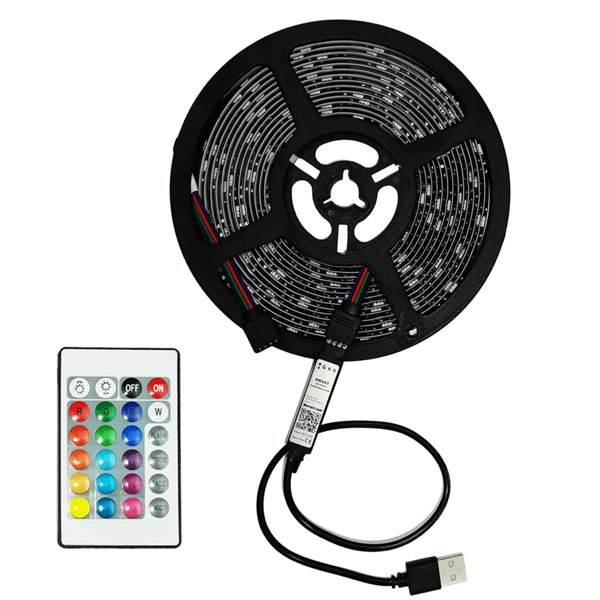 Factory Direct 5m LED TV Backlights 5V USB 30leds/m 5050 24keys Remote IP20 Flexible RGB LED Strip Lights for Home Decoration