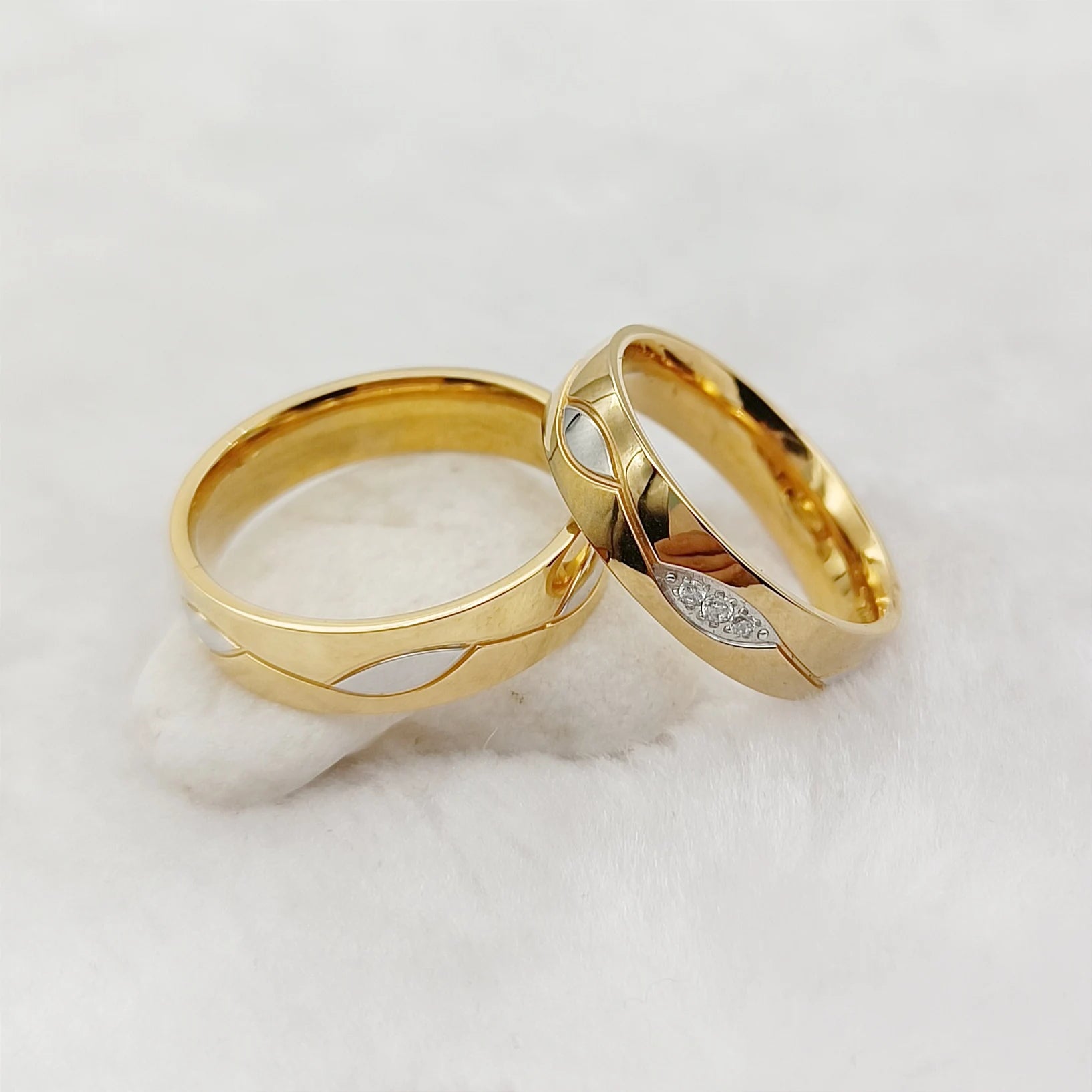 Vintage Anniversary Gifts Wedding Rings Sets for Couples 24k Gold Plated Jewelry Stainless Steel Ring Ladies Women