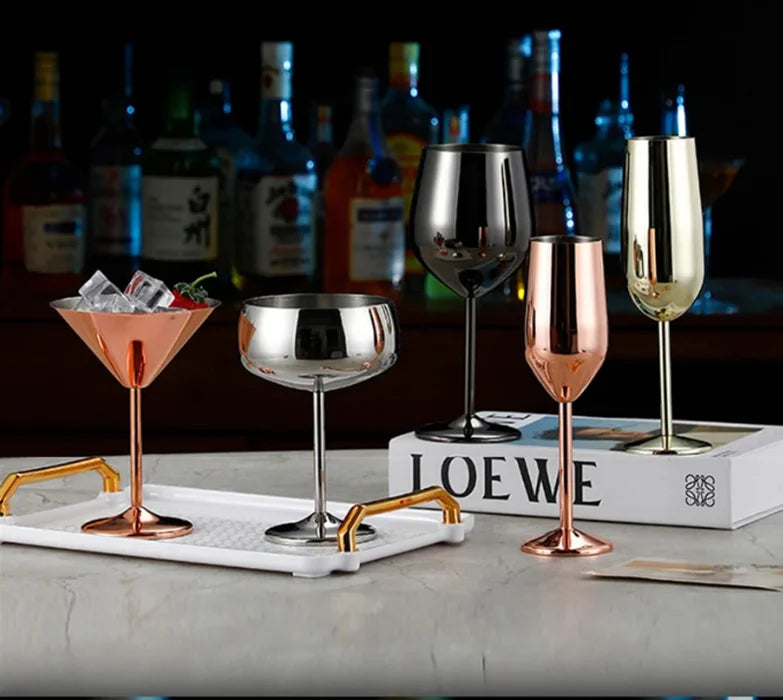 Household and Bar Unbreakable Stainless Steel Wine Glass Gold Black Cocktail Glasses Champagne Red Wine Glass Metal Wine Glasses