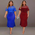 Plus Size Mother of the Bride Cocktail Dresses Cloak Sleeve Crochet Lace Fishtail Gown Wedding Guest Outfits Formal Dress