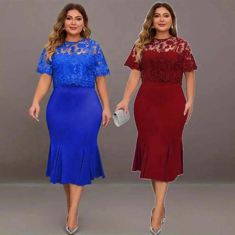 Plus Size Mother of the Bride Cocktail Dresses Cloak Sleeve Crochet Lace Fishtail Gown Wedding Guest Outfits Formal Dress