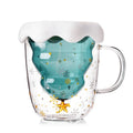 Factory Price Glass Coffee Mug Heat Resistant Insulated Christmas Tree Cup Double Wall Glass Mug with Silicone  Lid X-mas Gifts