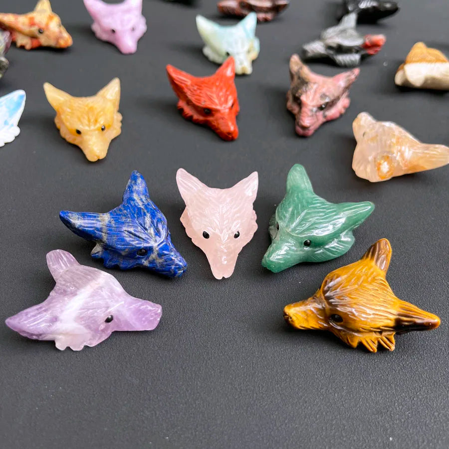4CM Natural Stone Animal Wolf Carving Multi Materials Available Rose Quartz Crystal Amethyst Wolf Head Pendant