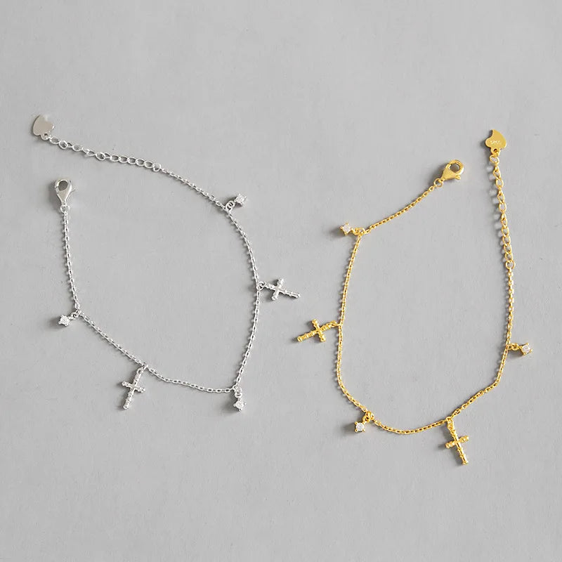 Dianty S925 Sterling Silver Cross Charm Bracelet for Girl