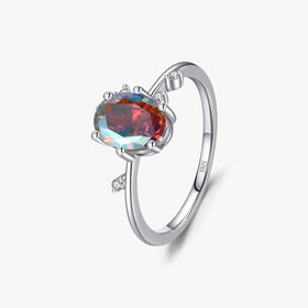 925 Sterling Silver Office Party Fine Jewelry Oval Cut Rainbow Zirconia Luxury Multi-color Cocktail Rings for Women
