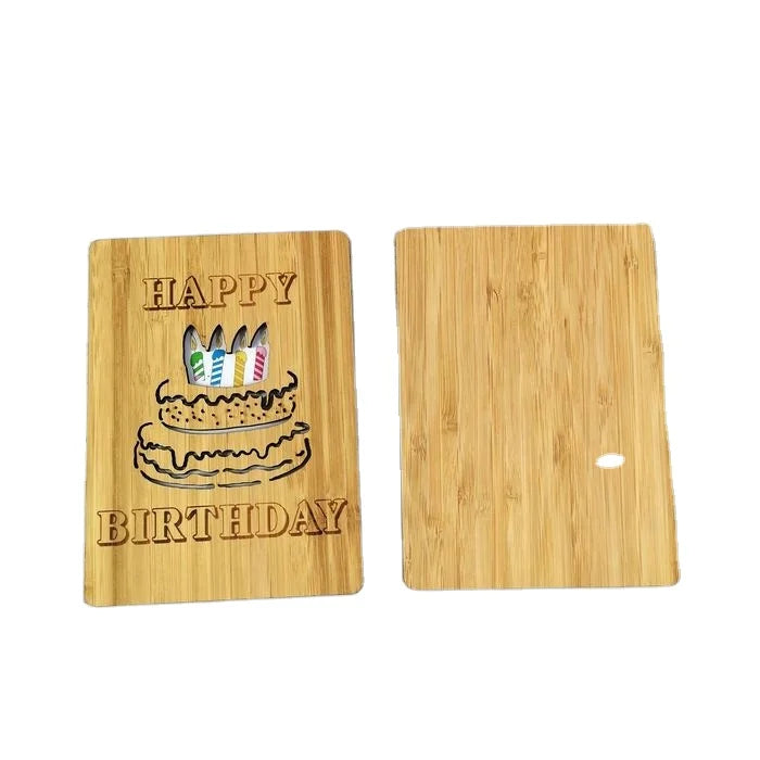Bamboo Wood Greeting Card Color Rose Design Handmade Wooden Card