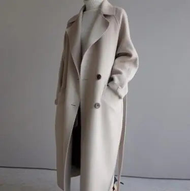 Wholesale 2026 Autumn and Winter New Solid Color Coat Korean Mid-length Loose Over the Knee Waist Casual Women Woolen Coat